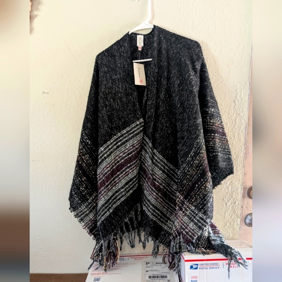 Pinklicious Jackets & Blazers - Elegant Black and Gray Cape with Fringe